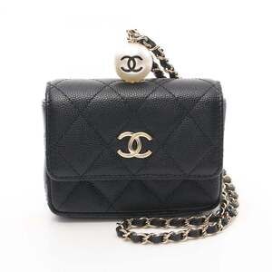 CHANEL Black Pearl Leather Wallet